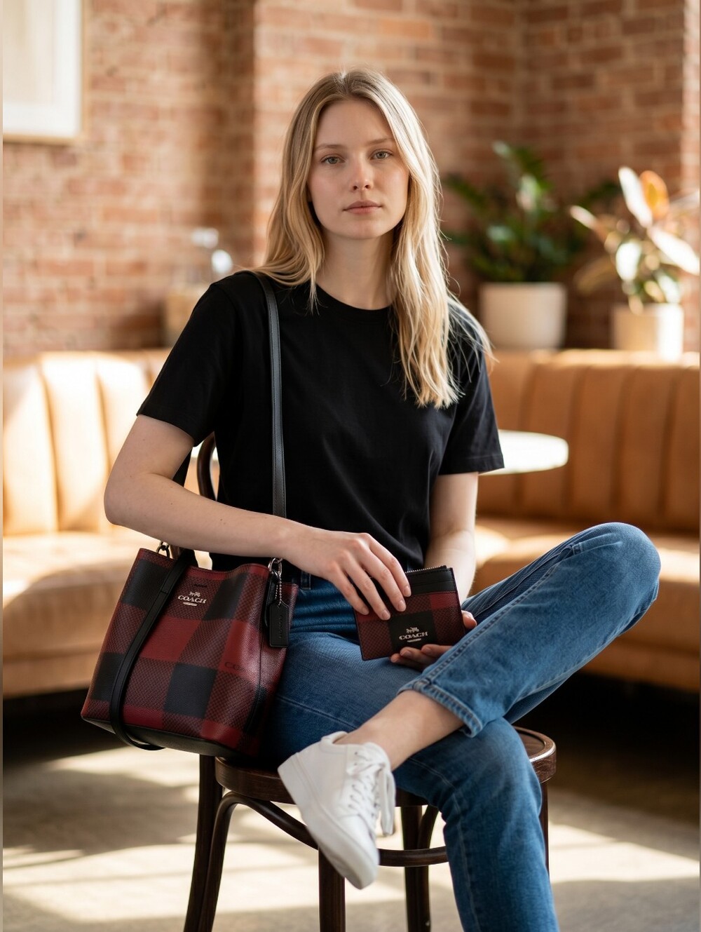 Coach SET Mini Town Buffalo Plaid Mini Town Bucket Bag & Cardholder Coin Purse - Picture 8 of 9